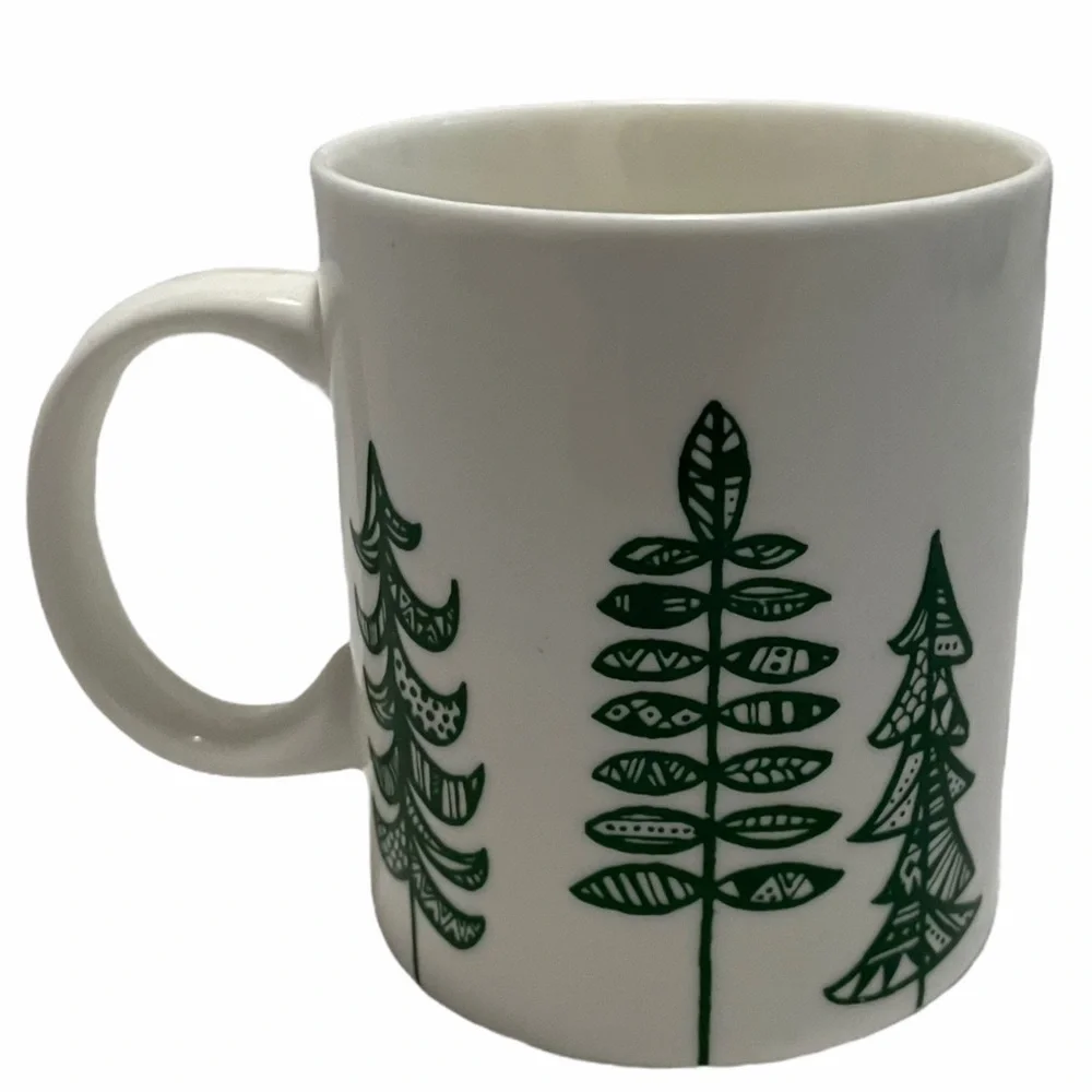 Starbucks 2015 Holiday Mug Green Pine Trees Winter Forest Christmas 12oz